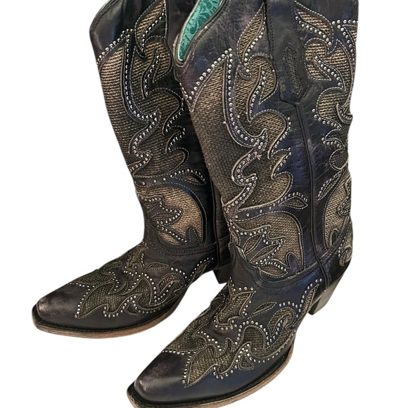 Corral Women's Inlay Western Boot Snip Toe - A3859 Size 7.5 Studded Black Brown - Picture 3 of 16